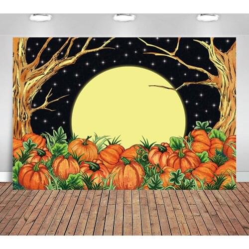 Halloween Pumpkin Backdrop Horrible Night Starry Sky Moonlight Birthday Photography Background Trick or Treat Party Banner Decor