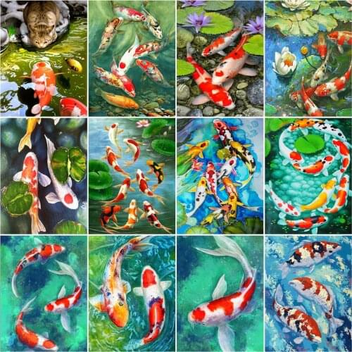 HUACAN Painting By Number Fish Animal Drawing On Canvas HandPainted Art Gift DIY Picture By Numbers Flower Kits Home Decoration
