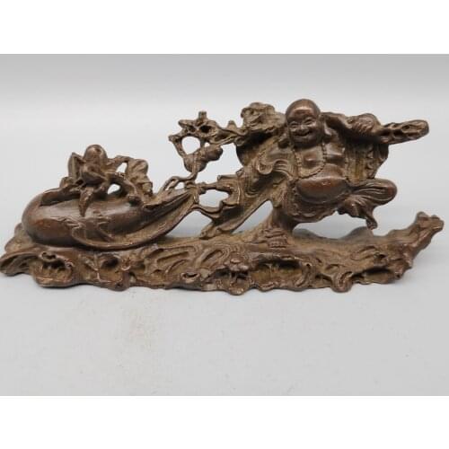 Collection Chinese Purple Copper Carved Maitreya Buddha Celestial Being Exquisite Metal Crafts Home Decoration