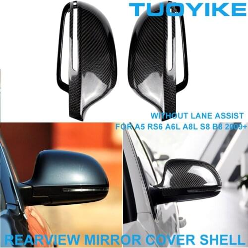 LHD RHD Real Dry Carbon Fiber Rearview Rear Side Mirror Cover Cap Shell Trim NO Lane Assist For Audi A5 RS6 A6L A8L S8 B8 2009