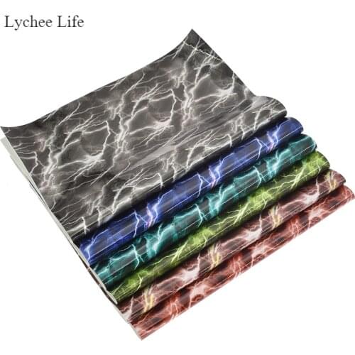 Lychee Life A4 Faux Leather Fabric Printed Mirror Lightning Pattern Synthetic Leather Sheets Diy Home Decorations