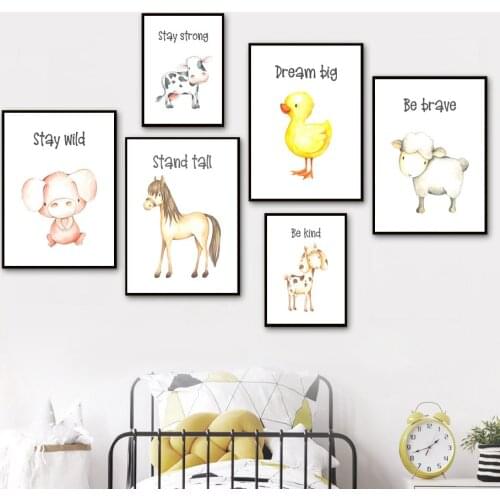 Horse Pig Cow Duck Elephant Giraffe Sheep Wall Art Canvas Painting Nordic Posters And Prints Wall Pictures Baby Kids Room Decor