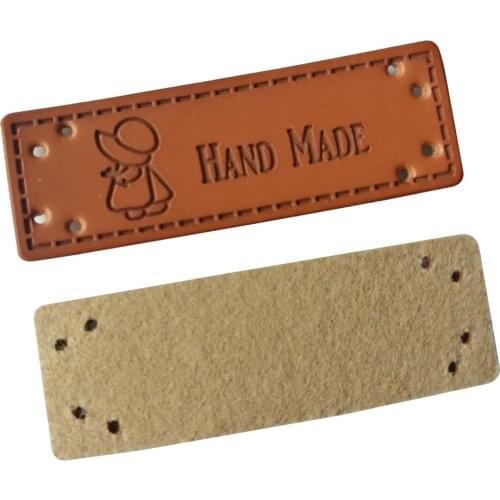 Lovely Logo Handmade Leather Labels With Man Logo For Needlework Hand Made Label For Gift Tags Handwork Sewing Tag For Clothing