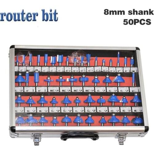 Top Quality 50pcs/set 8mm Shank Woodworking Trimming Engraving Carving Cutting Tools Tungsten Carbide Wood Cutter Router Bit Set