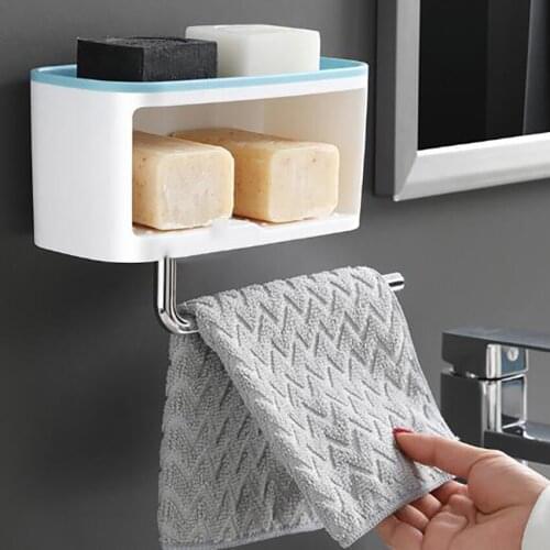 Wall-mounted Toilet Paper Holder Plastic soap holder Storage Rack Punch-free Roll Paper Holder Soap Rack With rag rod 3 colors