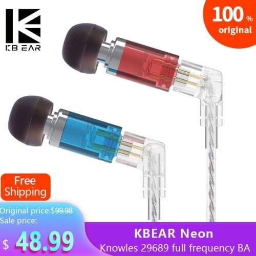 KBEAR Neon HIFI In Ear Earphones Single Knowles 29689 Balanced Armature Headphones Noise Cancelling Earbuds KBEAR KS1 KS2 Lark