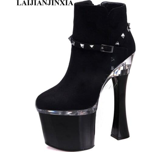 LAIJIANJINXIA New 18cm High Heels Dance Shoes Round Toe Women Boots Sexy Ankle Boots Party Club Fashion Pole Dancing Shoes