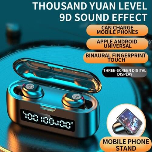 New F9 Wireless Bluetooth Headset LED 5.0 Earphone TWS HIFI In-ear Touch Control Sport Running Headset Noise Cancel Headphone