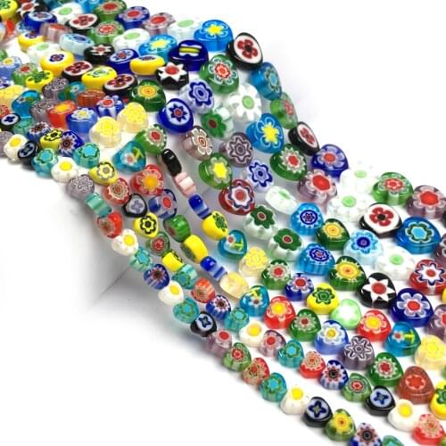 Charm Heart Shape Lampwork Glass Beads Millefiori Flower Loose Beads for Jewelry Making DIY Necklace Bracelet Crafts Accessories