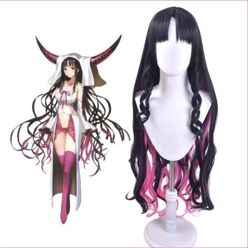 FGO Sesshouin Kiara Wig Fate EXTRA CCC Cosplay Mixed Black Pink Synthetic Hair 110cm Long Curly Wig FGO Cosplay