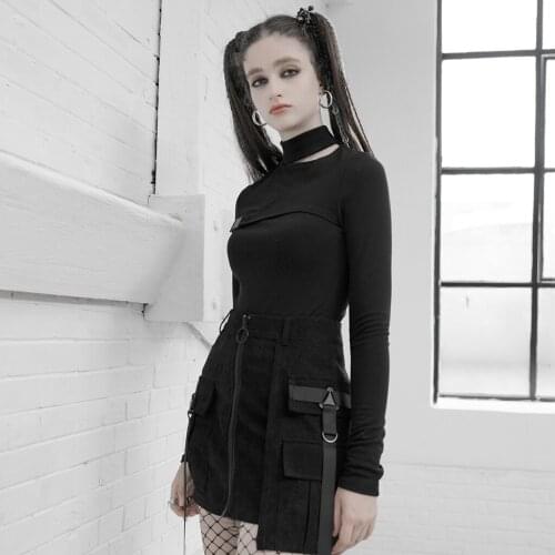 PUNKRAVE Womens Punk A Shape High Waist Skirt Streetwear Cool Twill Suede Polyester Winter Warm Straight Skirts