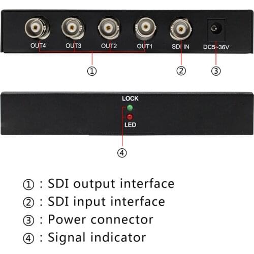 US EU UK AU 1x4 SDI Splitter Amplifier Converter SD-SDI HD-SDI 3G-SDI Video Repeater Extender Adapte