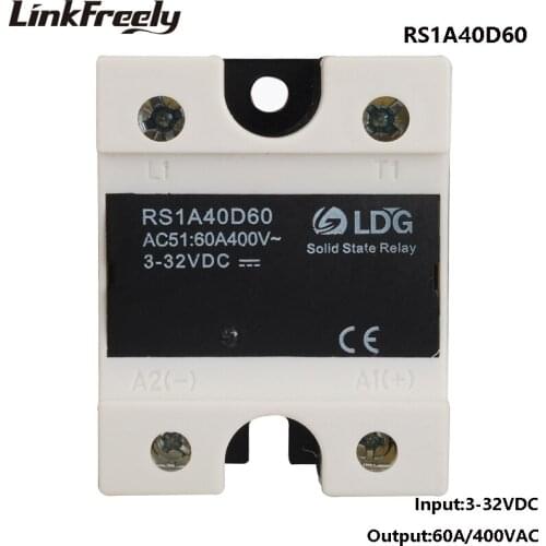 RS1A40D60 60A Mini Triac Single Phase AC Solid State Relay,5V 12V 24V Input Output 42-440VAC DC To AC Zero Switching SSR Relay