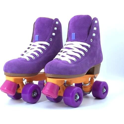 Roller skates double row four-wheel purple fringed fur skates pink roller skating rink special shoes