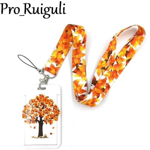 Autumn fallen leaves Key lanyard Car KeyChain ID Card Pass Gym Mobile Phone Badge Kids Key Ring Holder Jewelry Decorations