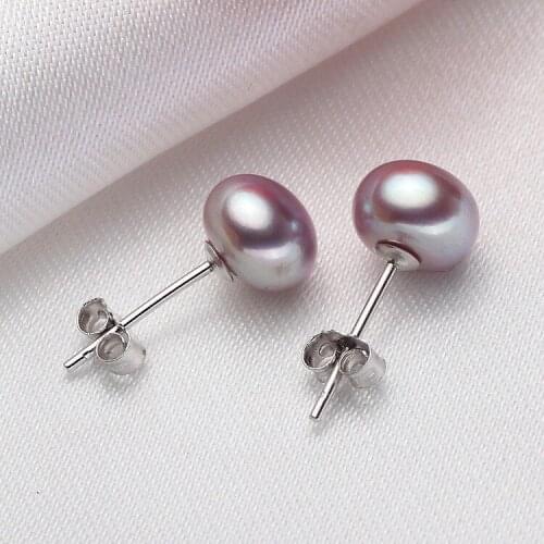 Freshwater Pearl Round Ball Stud Earrings 925 Sterling Silver Earrings for Women Earings Prevent allergy Jewelry eh1126