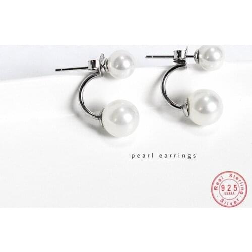 925 Sterling Silver Simple Double-sided Pearl Earrings For Women Wedding Party Dress Jewelry Accessories Girlfriend Gifts