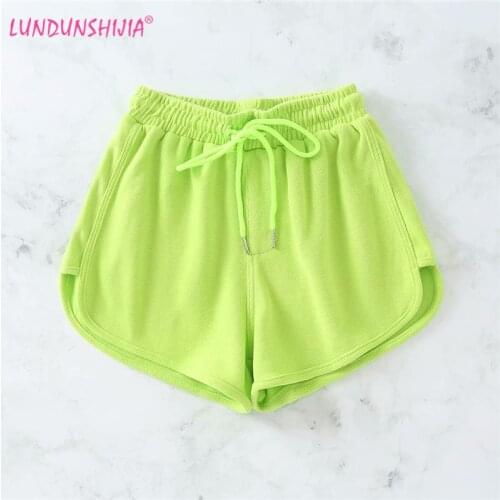 LUNDUNSHIJIA 2020 New Summer Womens Fashion Sexy Shorts Elastic High Waist Fluorescent Green Shorts For Women