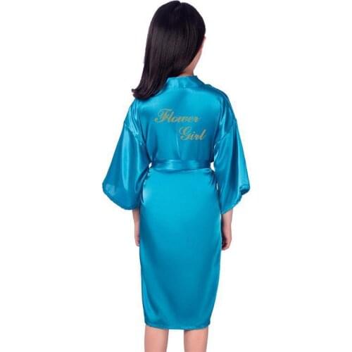 Little Girl Wedding Cardigan Flower Girl Kimono Robe Print Gold Knee-Length Nightgown Sexy Lingerie Rayon Home Dress Sleepwear