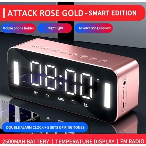 LED Mirror Alarm Clock HiFi Bass AI Bluetooth Speaker Digital Clock Despertador Mobile Phone Holder FM Hand-free Call MP3 TF AUX