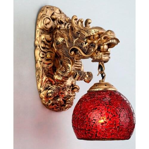 Vintage China Style Resin Dragon Wall Lamp Luxury Lighting E27 Glass Lampshade Home Decoration Top Fashion Living Room Hallway