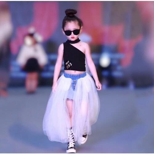 Summer girls skirt baby tutu skirt kids Fashion long skirt children fashion skirt Ins denim patch mesh 2 to 8 yrs