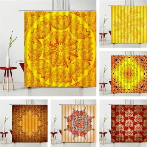Bohemia Printed Shower Curtain Golden India Flower Ethnic-Style Mandala Pattern Bathroom Decoration Home Supplies Multiple Size