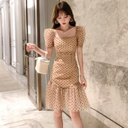 Print Polka Dot Casual Dresses for Women Summer Trumpet Puff Sleeve Mini Dress Women Corset Elegant Chiffon Dresses for Women