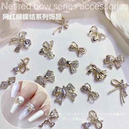 10pcs/lot 3D Heart Bow Tie Zircon Alloy Crystals Rhinestones Nail Art Decorations Decor Nails Accessories Parts Supplies Charms