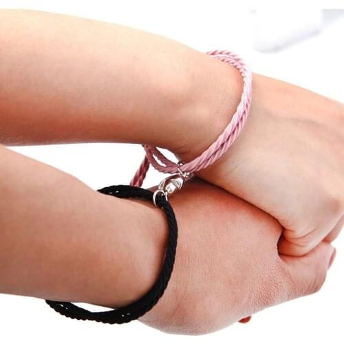 2PCS Magnetic Bracelet Love Heart Charm Couple Bracelets for Lover Friend Braid Rope Elasticity Bracelets Magnet Jewelry