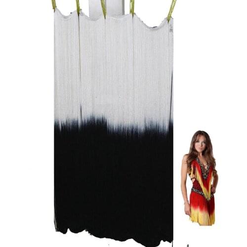 2 YARDS/LOT Long Fringe Tassel 60CM Long Dip Dye Trimming Rayon Milky White And Black color 60cm