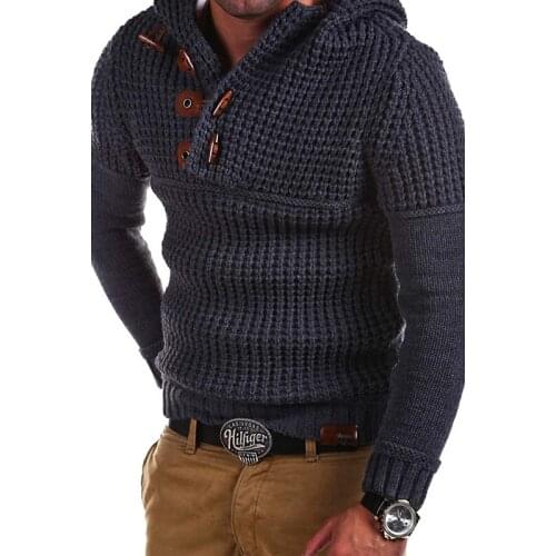 2019 Sweater Men Casual Fit Slim Knitted Sweater V-Neck Buckle Thick Warm Pullover Half-Zipper Jumper Knitwear Autumn Outwear