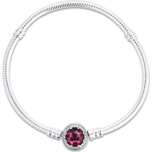 925 Sterling Silver Red Clear Stone Radiant Hearts Clasp Snake Chain Bracelets For Women Part Gift Fine Jewelry CKB001B