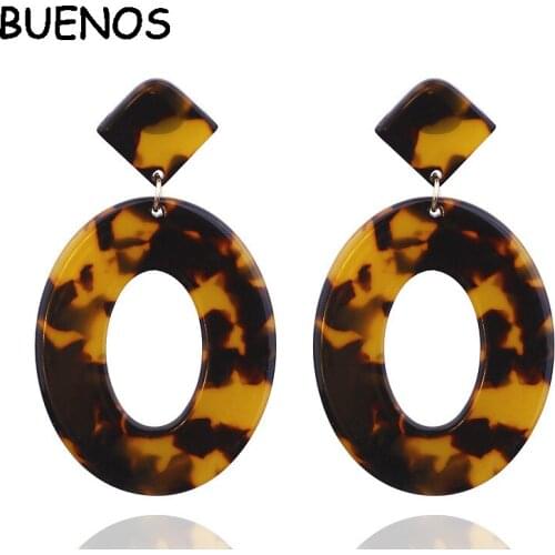 BUENOS 2019 Fashion Jewelry Acrylic Resin Oval Dangle Earrings For Women Geometry Big Circle Tortoiseshell Earrings CE0570