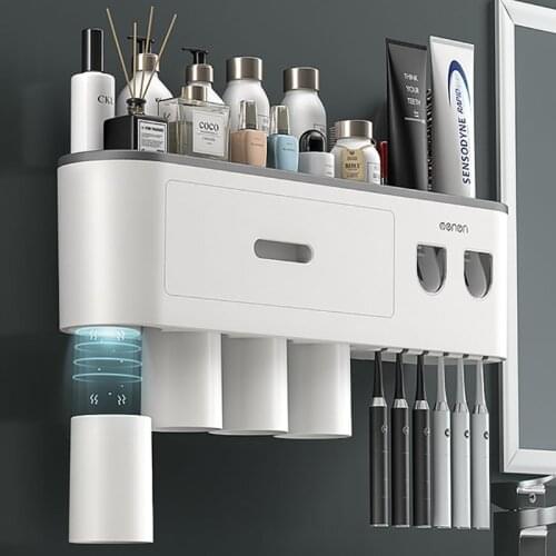 GURET New Toothbrush Holder For Bathroom Home Bathroom Accessories Sets Multifunctional Storage Rack With Toothpaste Squeezer