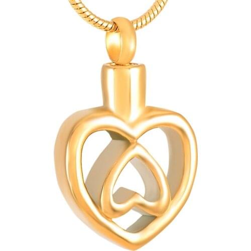 IJD8535 Stainless Steel Hollow Double Heart Cremation Urn Jewelry Keepsake Ashes Pendant for Womens