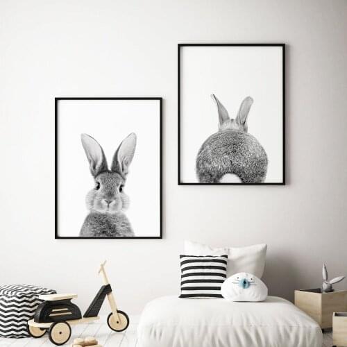 Modern Bunny Print Nursery Rabbit Black White Animal Butt Wall Art No Frame Pictures