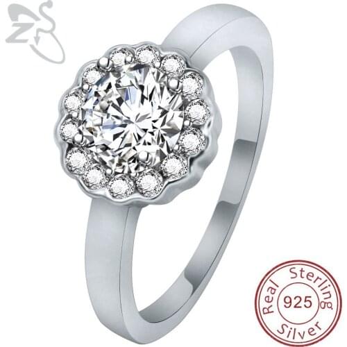 ZS Flower Ring Engagenment Wedding Rings Small Cubiz Zirconia Stone Women 925 Silver Ring Jewelry Lady Girls Cute Rings Argolas