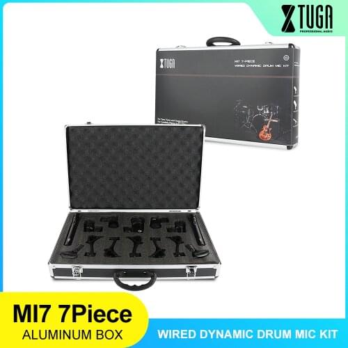 XTUGA MI7 7-Piece Wired Dynamic Drum Mic Kit (Whole Metal)- Kick Bass, Tom/Snare & Cymbals Microphone Set For Drums, Vocal