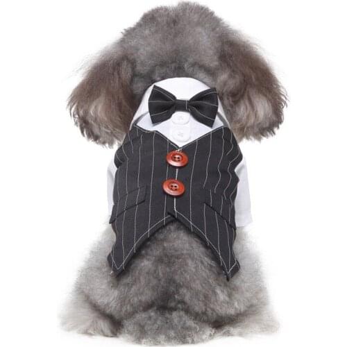 Dogs Cat Costume Suit Gentleman Wedding Dress Tuxedo Formal Black Bow Tie Party Apparel Jacket For Small Dog Clothes