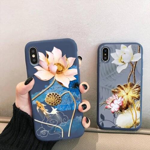 Lotus Magpie Bird Flower Phone Case for iPhone 12 mini 11 Pro XS MAX X XR 7 8 6 Plus Candy Color blue Soft Silicone Cover