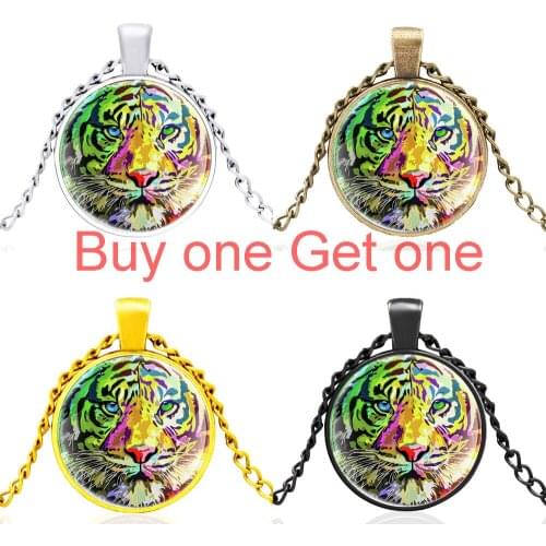 Fashion Oil Painting Tiger Design Glass Dome Charm Cool Necklace Pendant Men Women Jewelry Gifts
