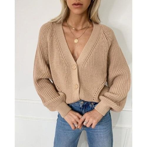 Korean Fashion Female Sweater Single-Breasted Solid Color Winter Warm Jacket Ladies V-Neck Slim Top Wool Coat Truien Womens