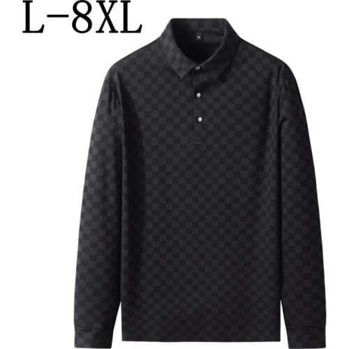 8XL 7XL 6XL Brand Clothing 2021 New Autumn High Quality Mens Shirts Business Mens Polos Long Sleeve Plaid Polo Shirt Men Tops