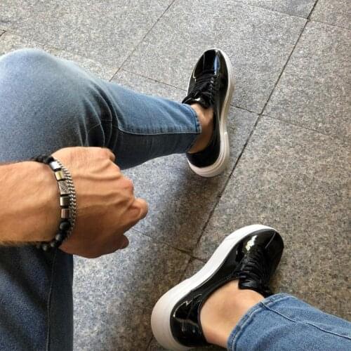 İBAY JOHN Men 'S Black Patent Leather Leather Shoes