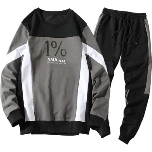 2021 Spring Men Fashion Tracksuit Autumn 2PC Sweatshirt + Sweatpants Tracksuit Set Men New Patchwork Slim Fit Sweat Suits