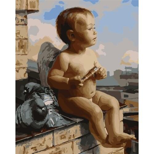 Boy Angel Diy Painting By Number Canvas Kits Dog Unique Gift Framed Acrylic Paint Coloring By Numbers Animal Decor For Home