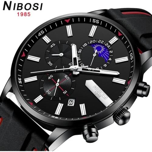 NIBOSI Fashion Top Luxury Brand Watch for Men Silicone Sport Waterproof Chronograph Luminous Quartz Wristwatch Relogio Masculino