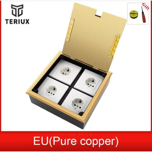 Wholesale golden pure copper EU socket 4 outlets recessed customized floor socket 250v manufacturer built in socket
