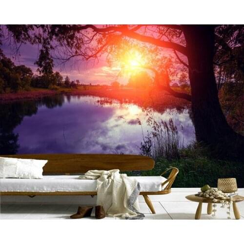 Papel de parede Sunrises and sunsets Lake Trunk tree 3d wallpaper,living room sofa TV backdrop bedroom wall papers home decor